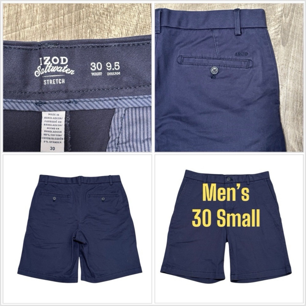 Men's IZOD Golf 30 Small Chino Khakis Shorts Navy Blue Stretch Twill inseam 9.5